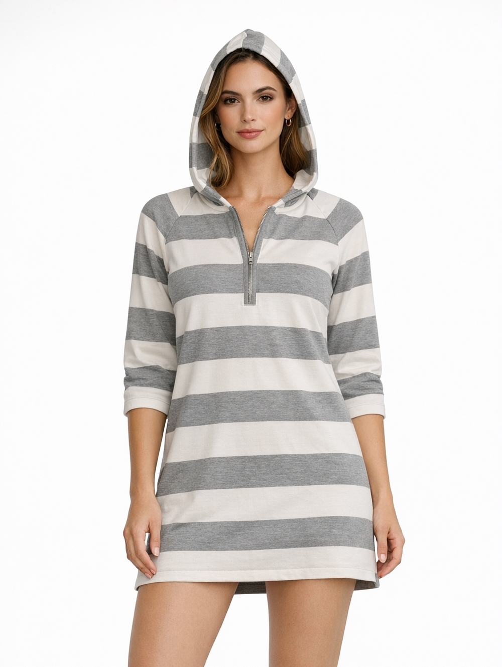 GAPbody Hooded Striped Sweatshirt Cover Up Gray White Medium